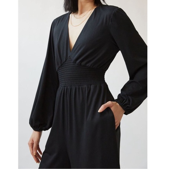 Anthropologie Hutch Long Sleeve Black Wide-Leg V-Neck Jumpsuit Romper - size M - Picture 9 of 15